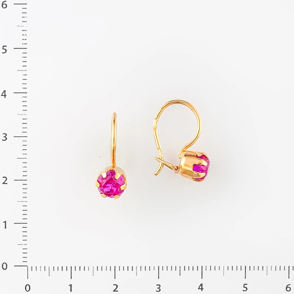 Серьги с фианитом из красного золота 585 пробы
