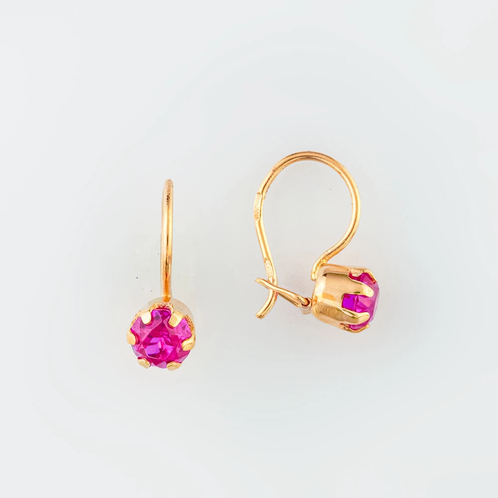 Серьги с фианитом из красного золота 585 пробы