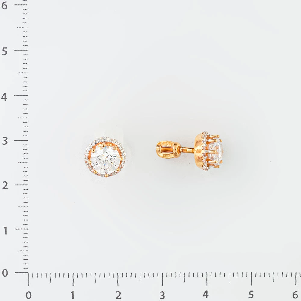 Серьги с фианитом из красного золота 585 пробы