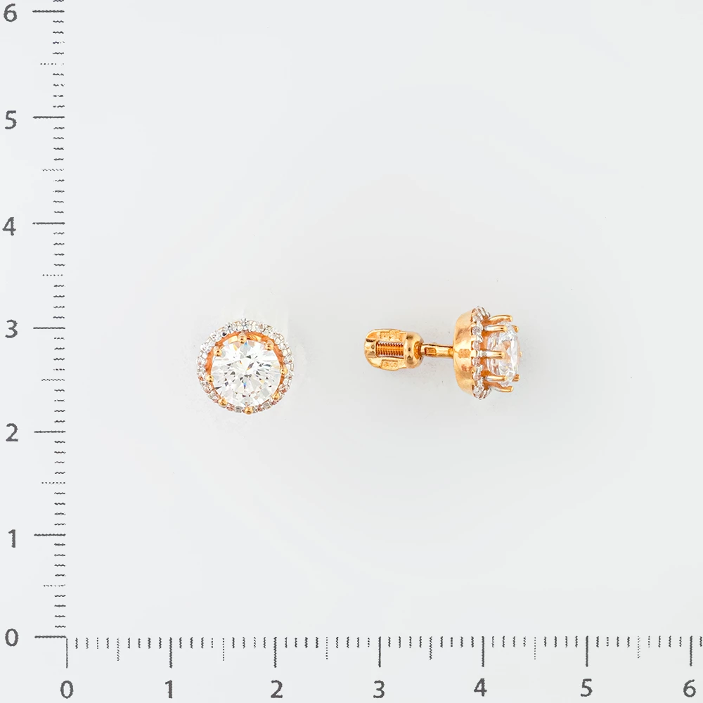 Серьги с фианитом из красного золота 585 пробы