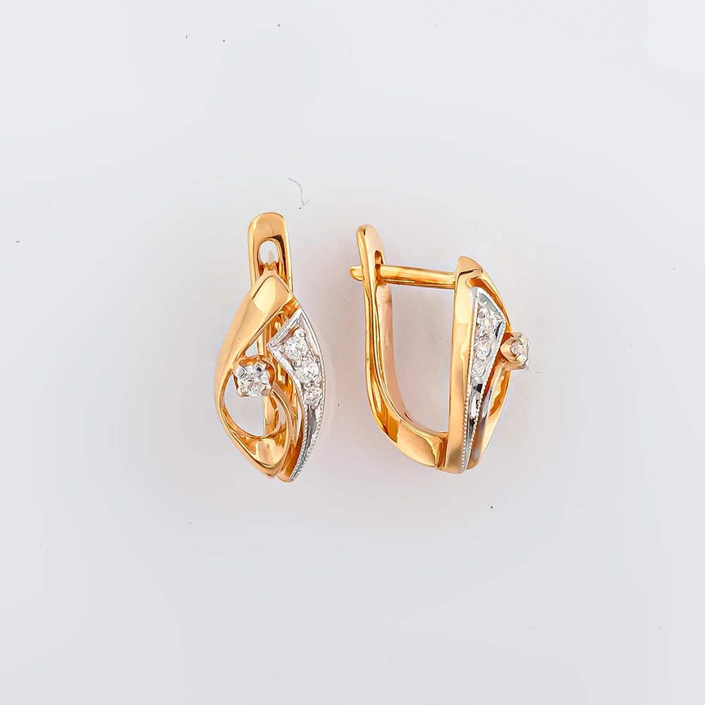 Серьги с фианитом из красного золота 585 пробы