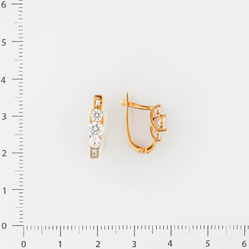 Серьги с фианитом из красного золота 585 пробы
