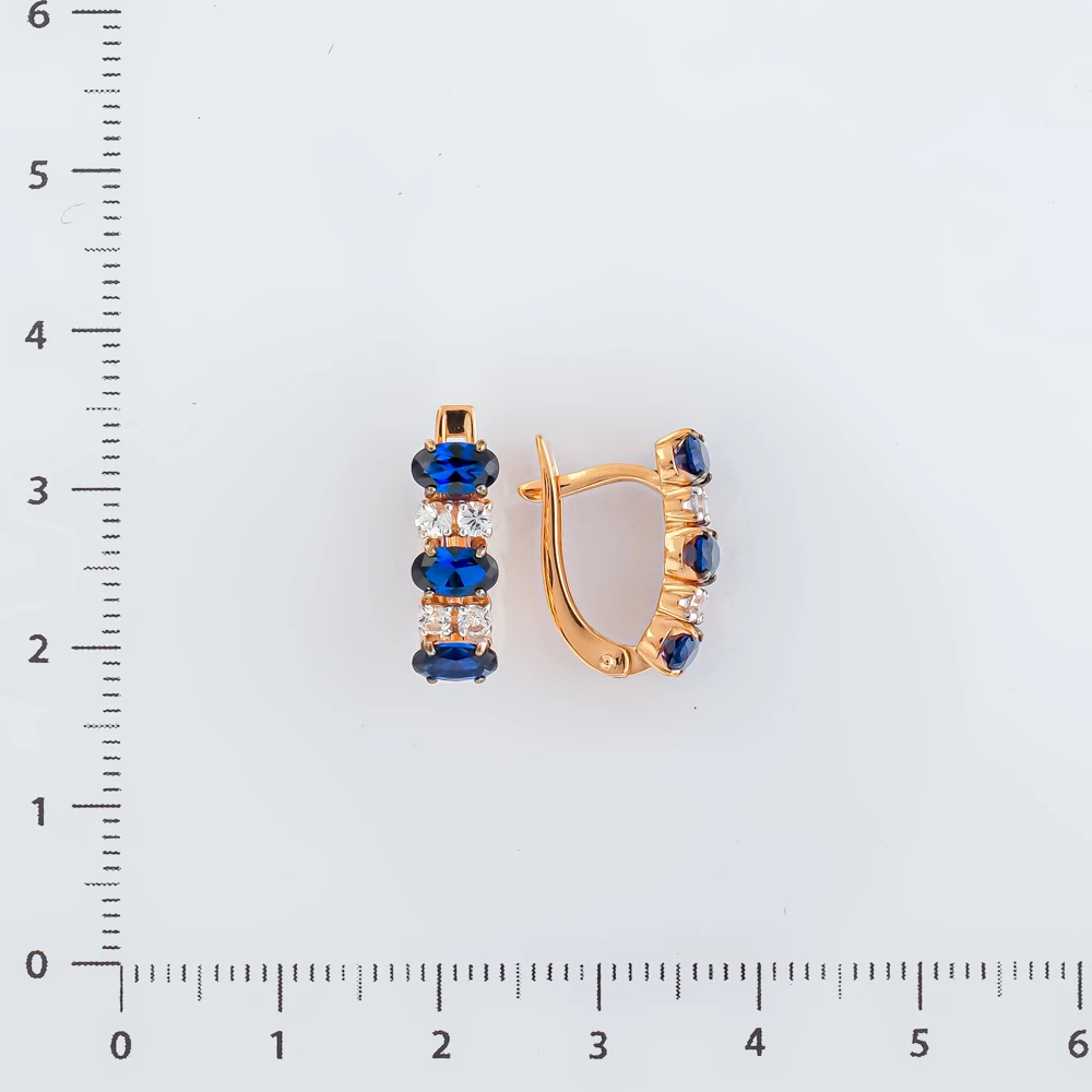 Серьги с сапфиром синтетическим из красного золота 585 пробы