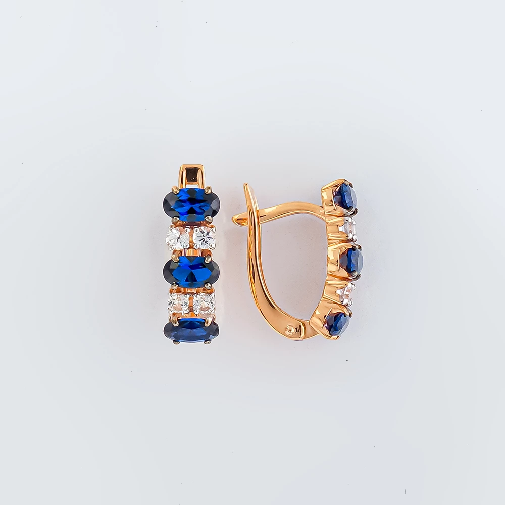 Серьги с сапфиром синтетическим из красного золота 585 пробы