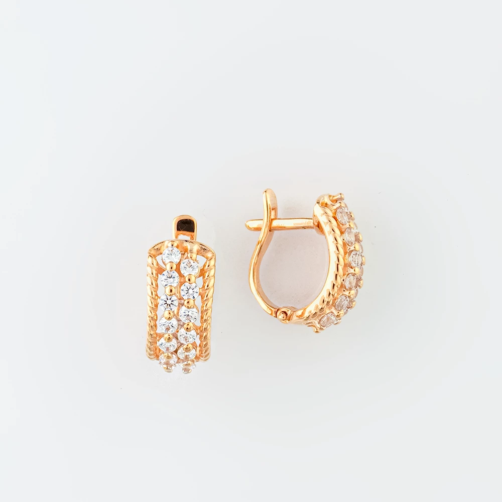 Серьги с фианитом из красного золота 585 пробы