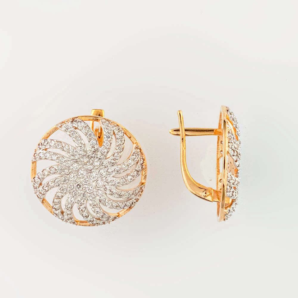 Серьги с фианитом из красного золота 585 пробы