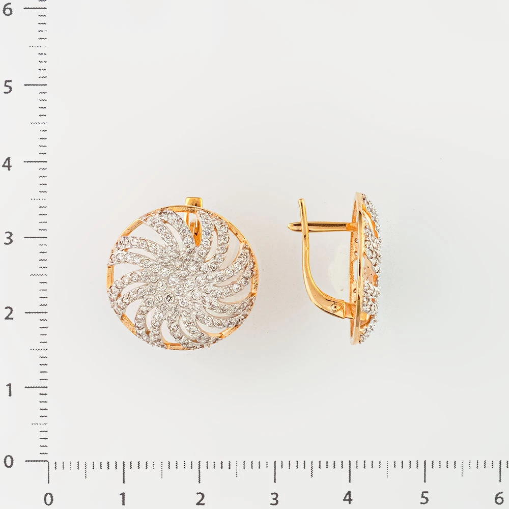 Серьги с фианитом из красного золота 585 пробы