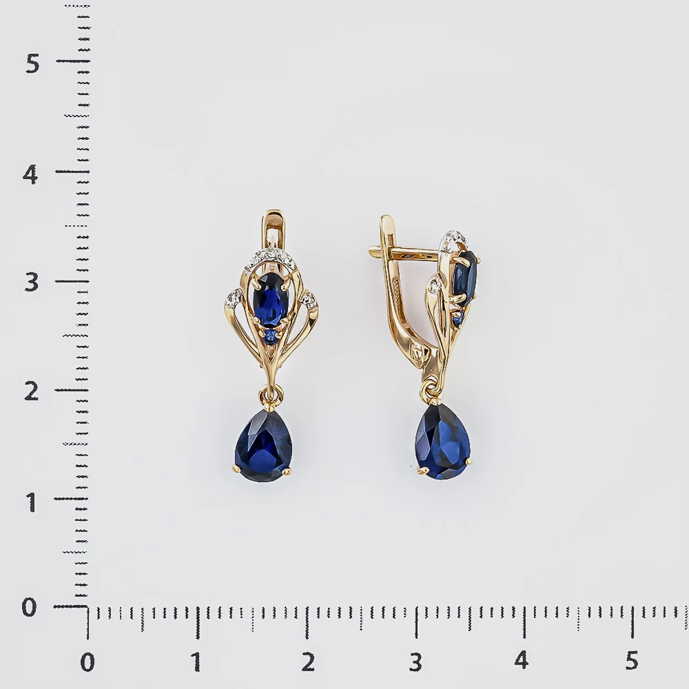 Серьги с сапфиром синтетическим из красного золота 585 пробы