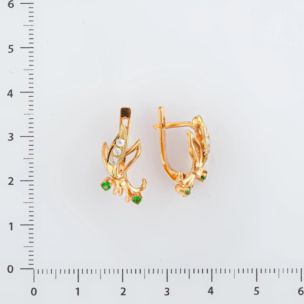Серьги с фианитом из красного золота 585 пробы
