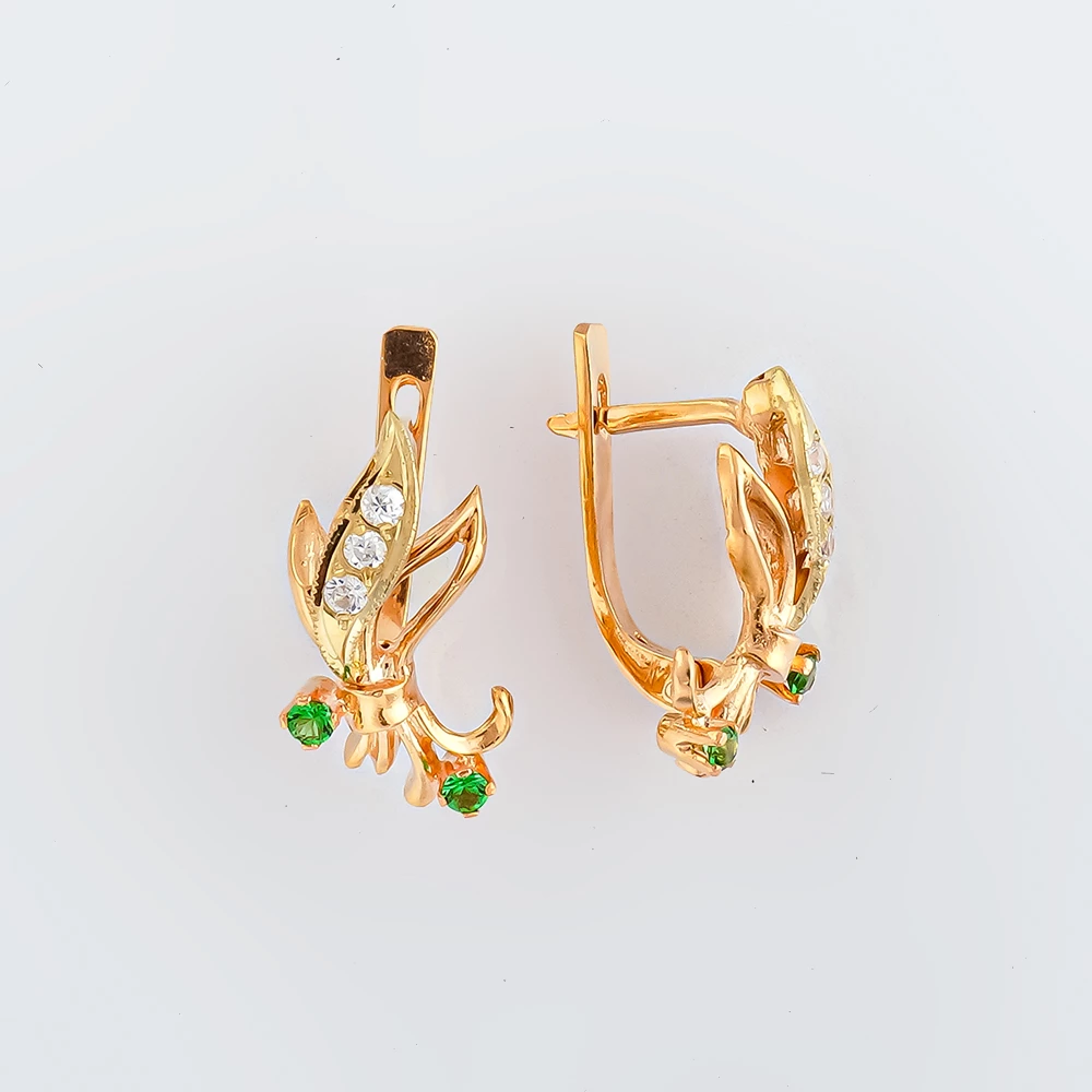 Серьги с фианитом из красного золота 585 пробы