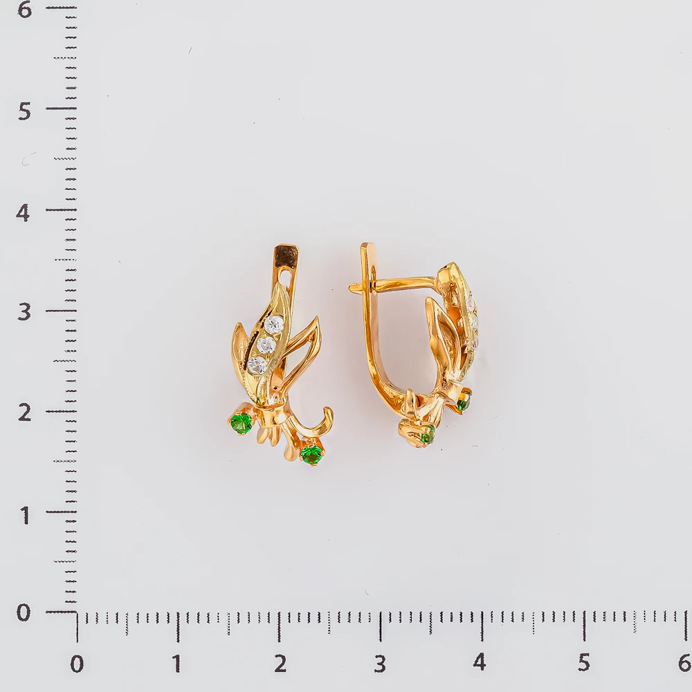 Серьги с фианитом из красного золота 585 пробы