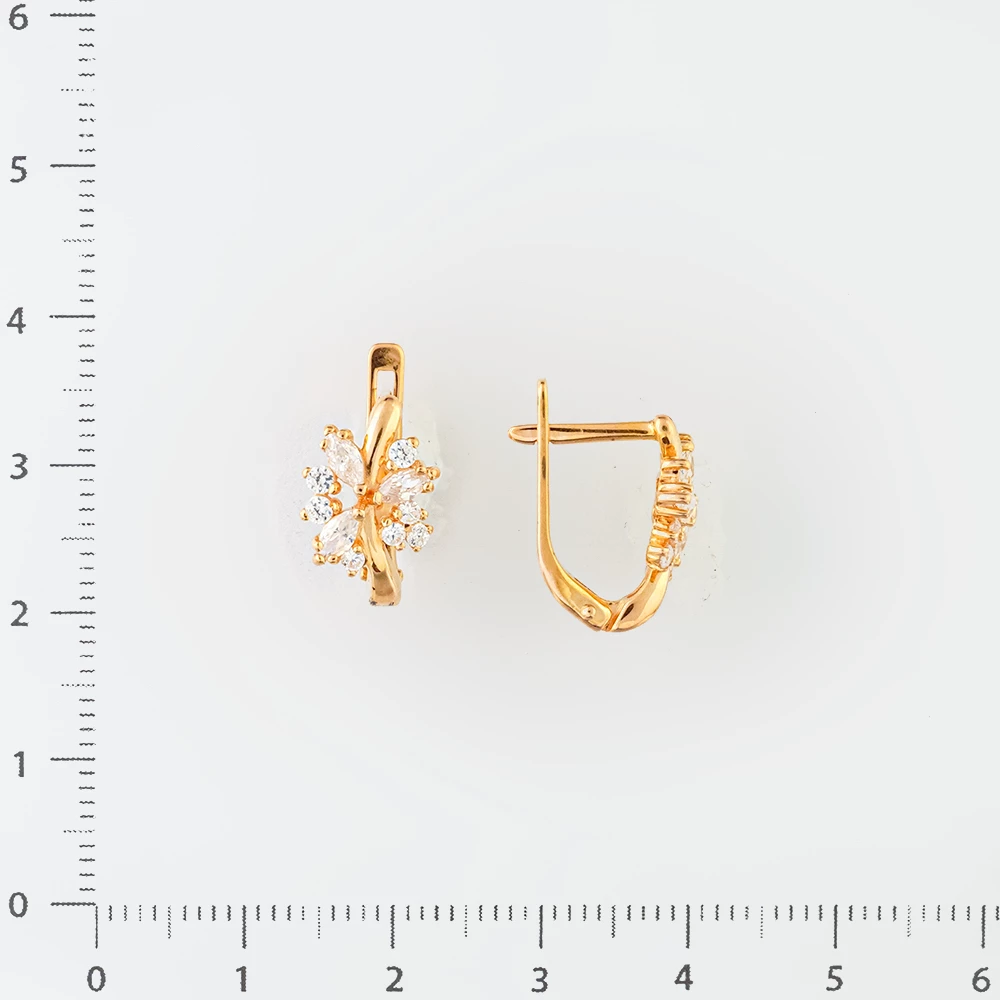 Серьги с фианитом из красного золота 585 пробы