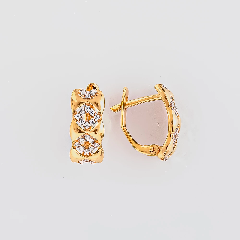 Серьги с фианитом из красного золота 585 пробы