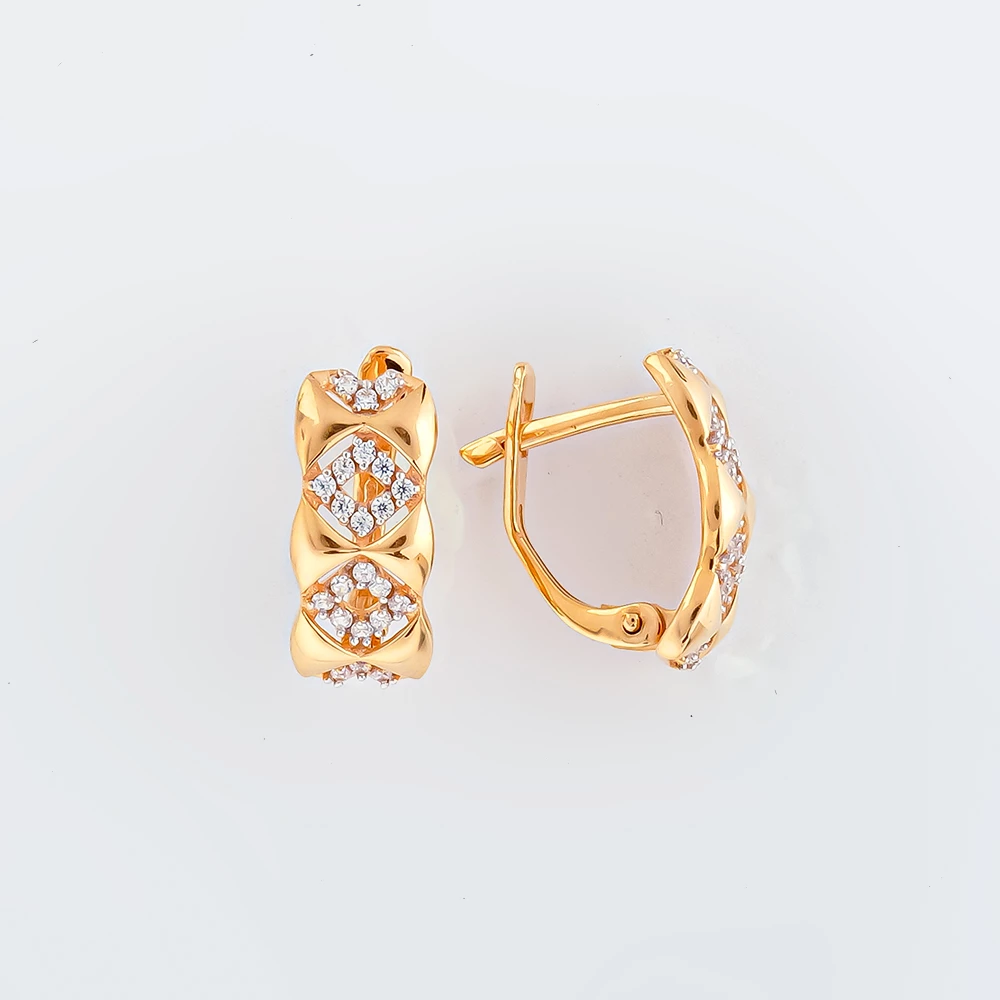 Серьги с фианитом из красного золота 585 пробы