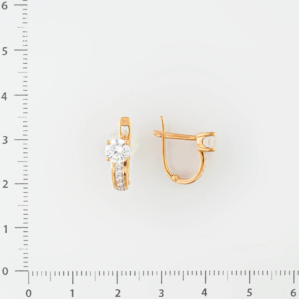 Серьги с фианитом из красного золота 585 пробы