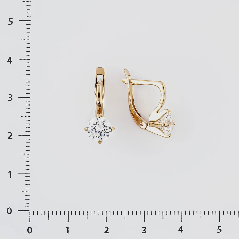 Серьги с фианитом из красного золота 585 пробы