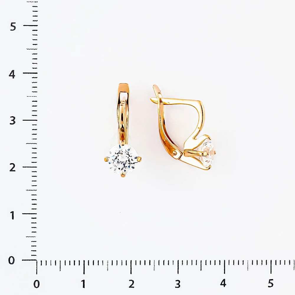 Серьги с фианитом из красного золота 585 пробы