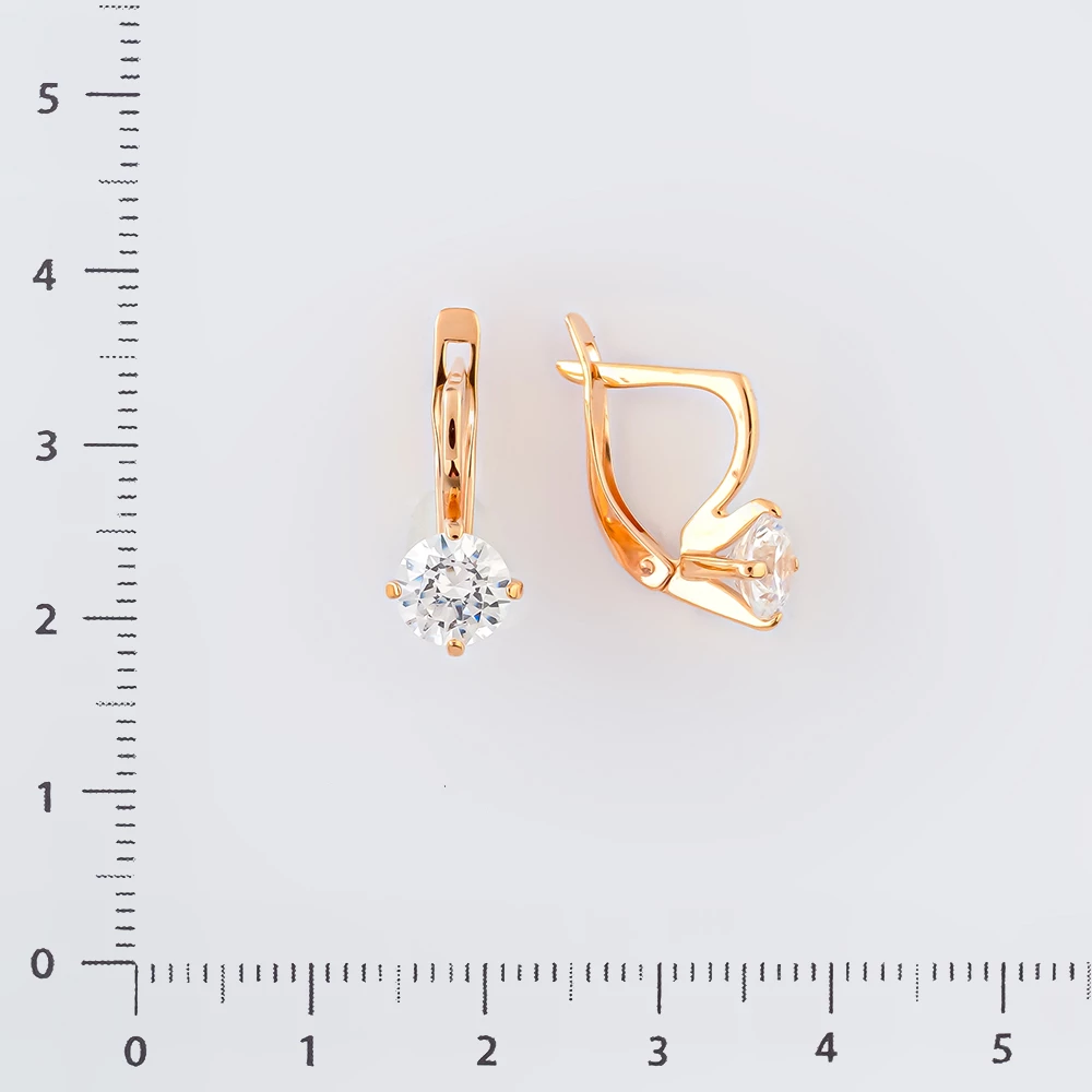 Серьги с фианитом из красного золота 585 пробы