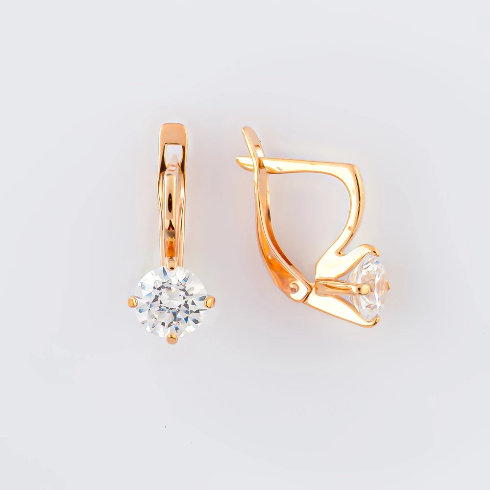 Серьги с фианитом из красного золота 585 пробы