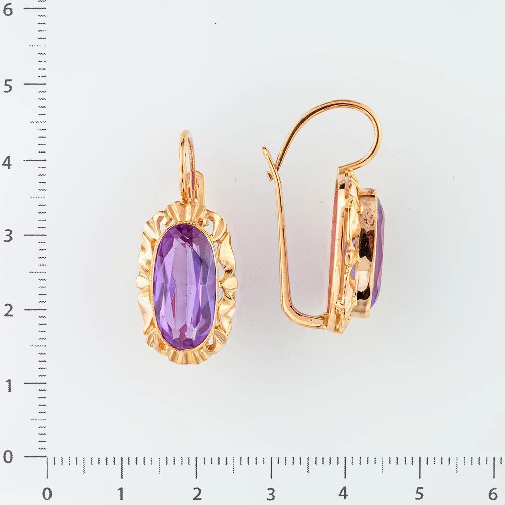 Серьги с фианитом из красного золота 583 пробы