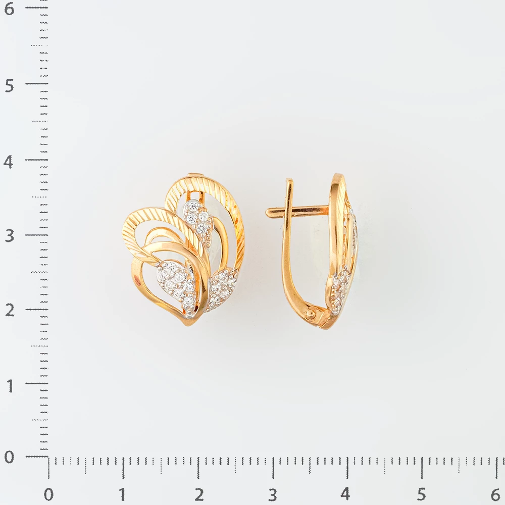 Серьги с фианитом из красного золота 585 пробы