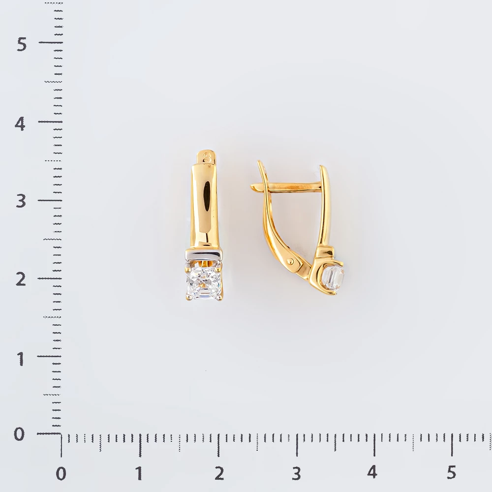 Серьги с фианитом из желтого золота 585 пробы
