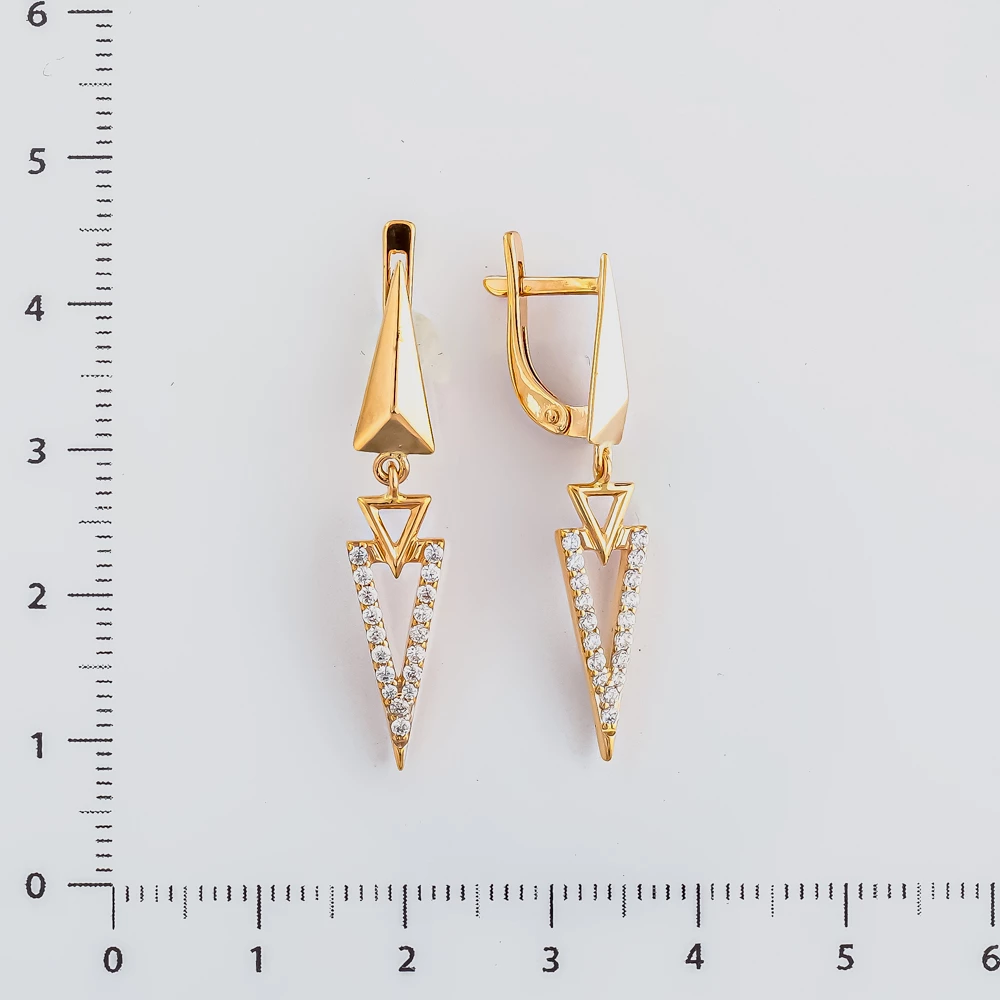 Серьги с фианитом из красного золота 585 пробы