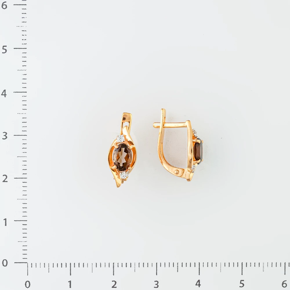 Серьги с раух-топазом из красного золота 585 пробы