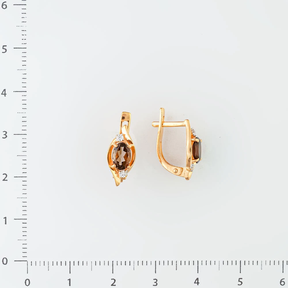 Серьги с раух-топазом из красного золота 585 пробы