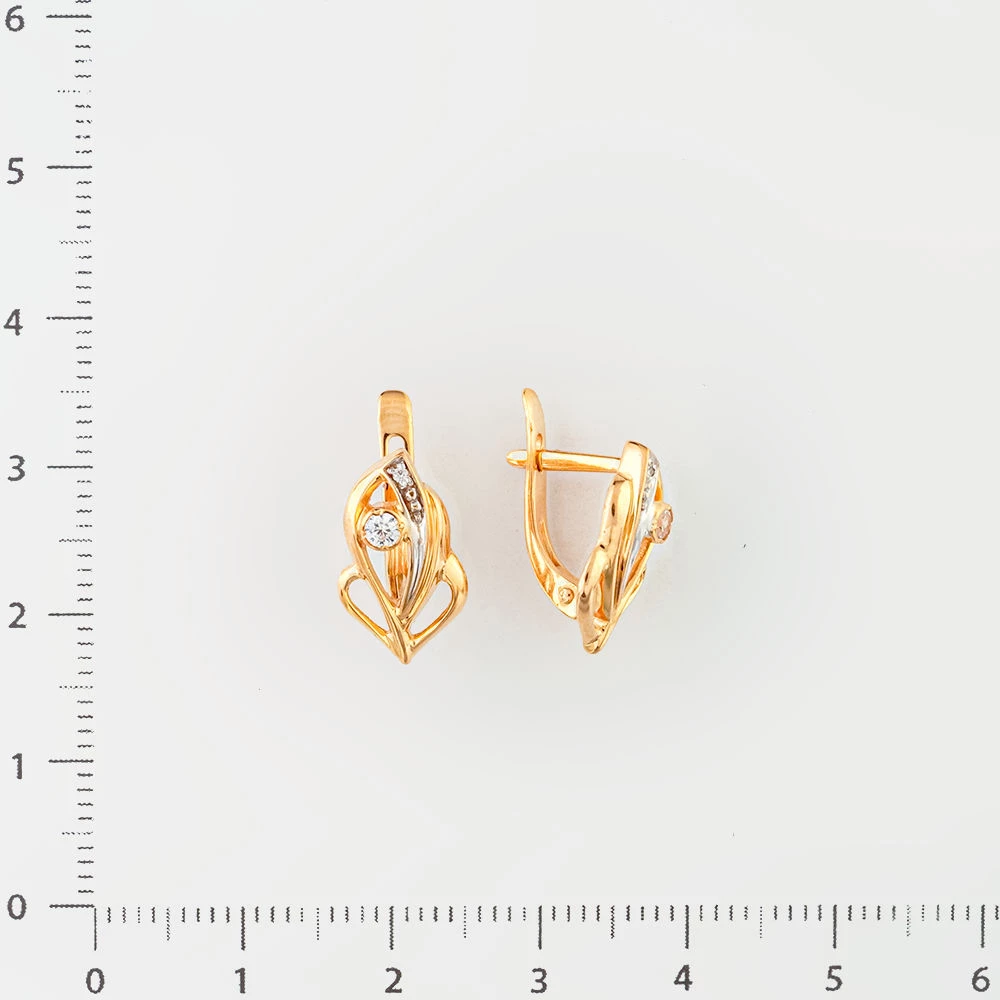 Серьги с фианитом из красного золота 585 пробы