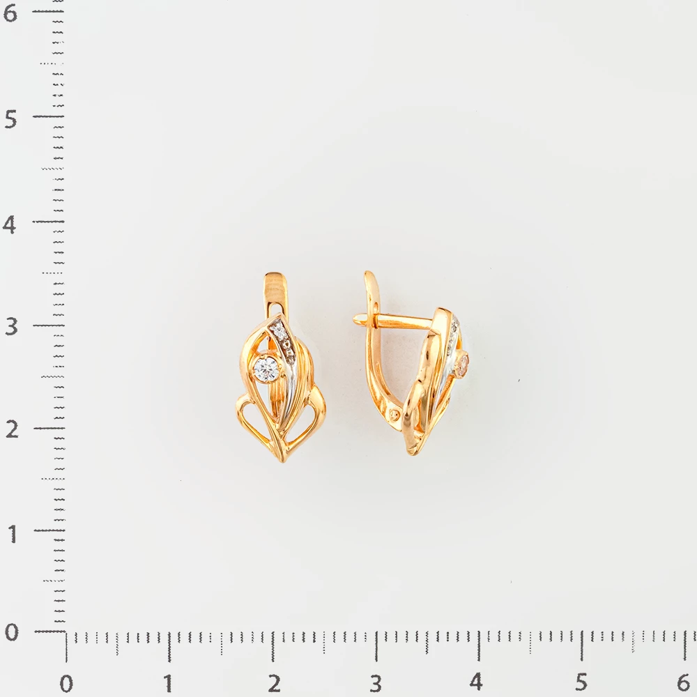 Серьги с фианитом из красного золота 585 пробы