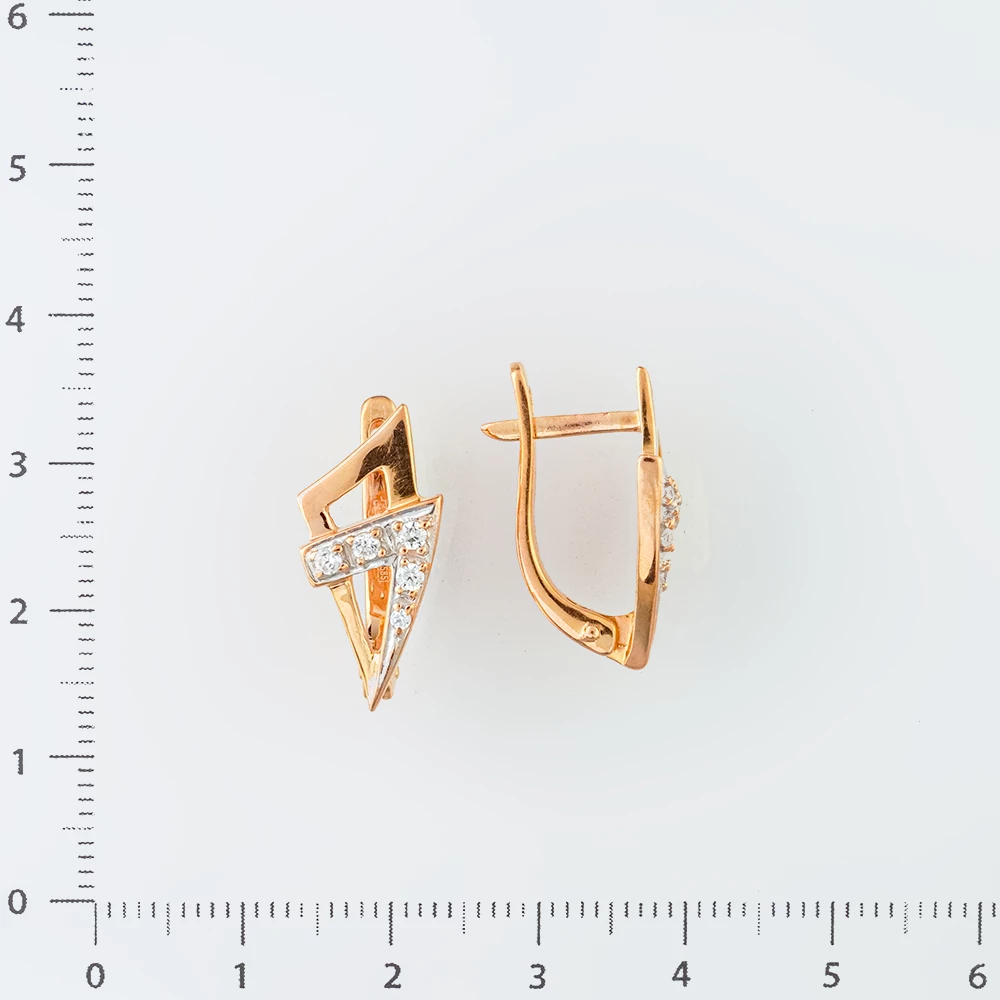 Серьги с фианитом из красного золота 585 пробы