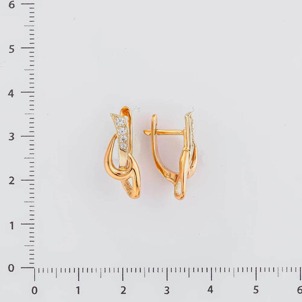 Серьги с фианитом из красного золота 585 пробы