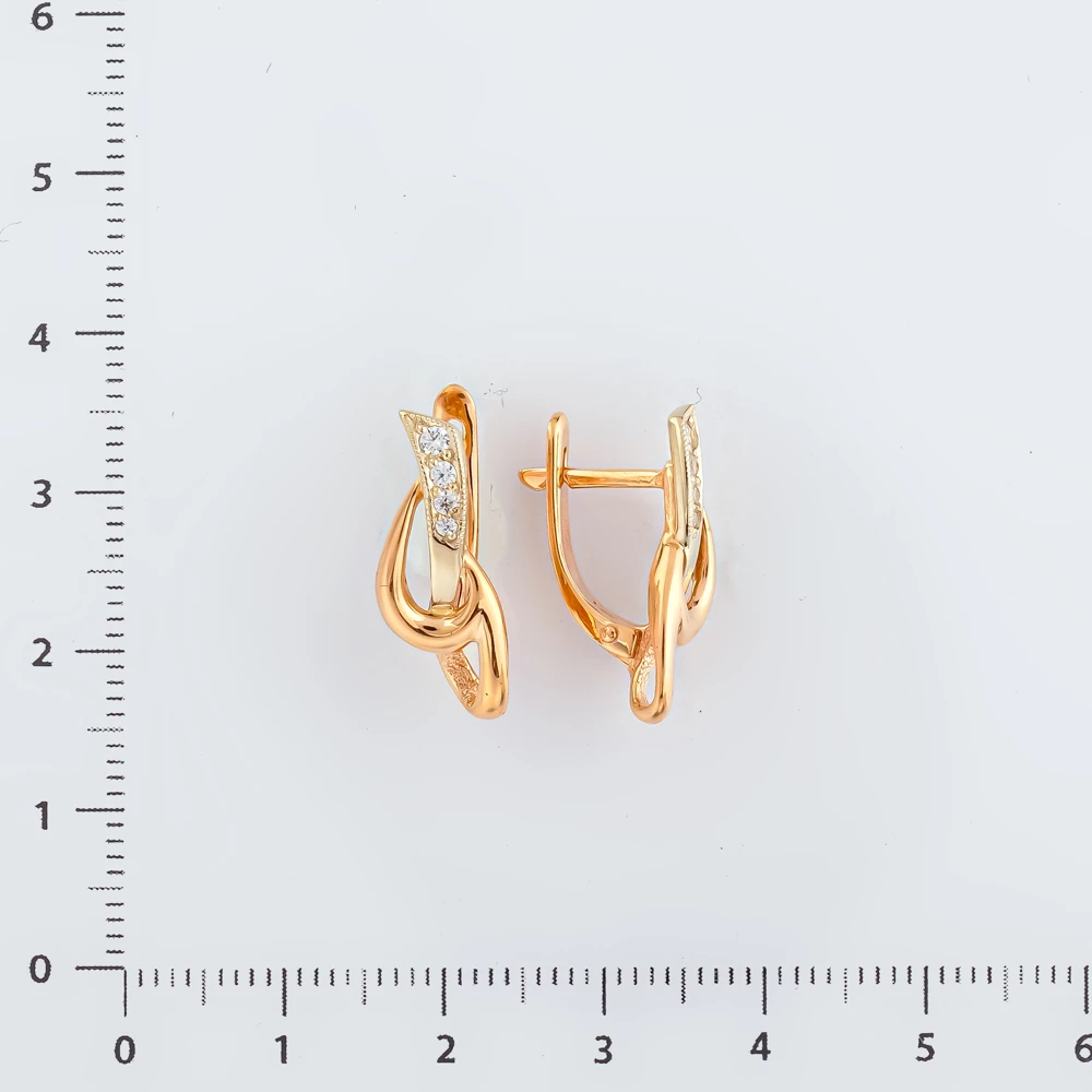 Серьги с фианитом из красного золота 585 пробы