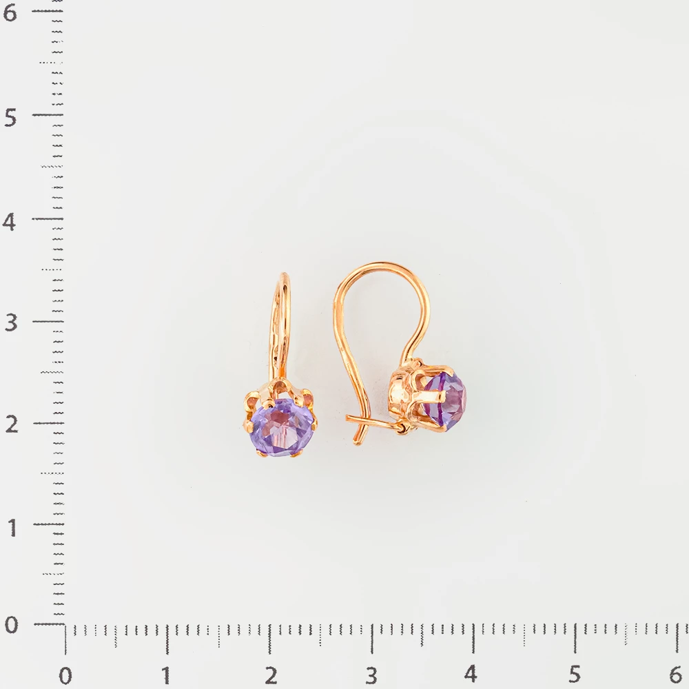 Серьги с фианитом из красного золота 583 пробы