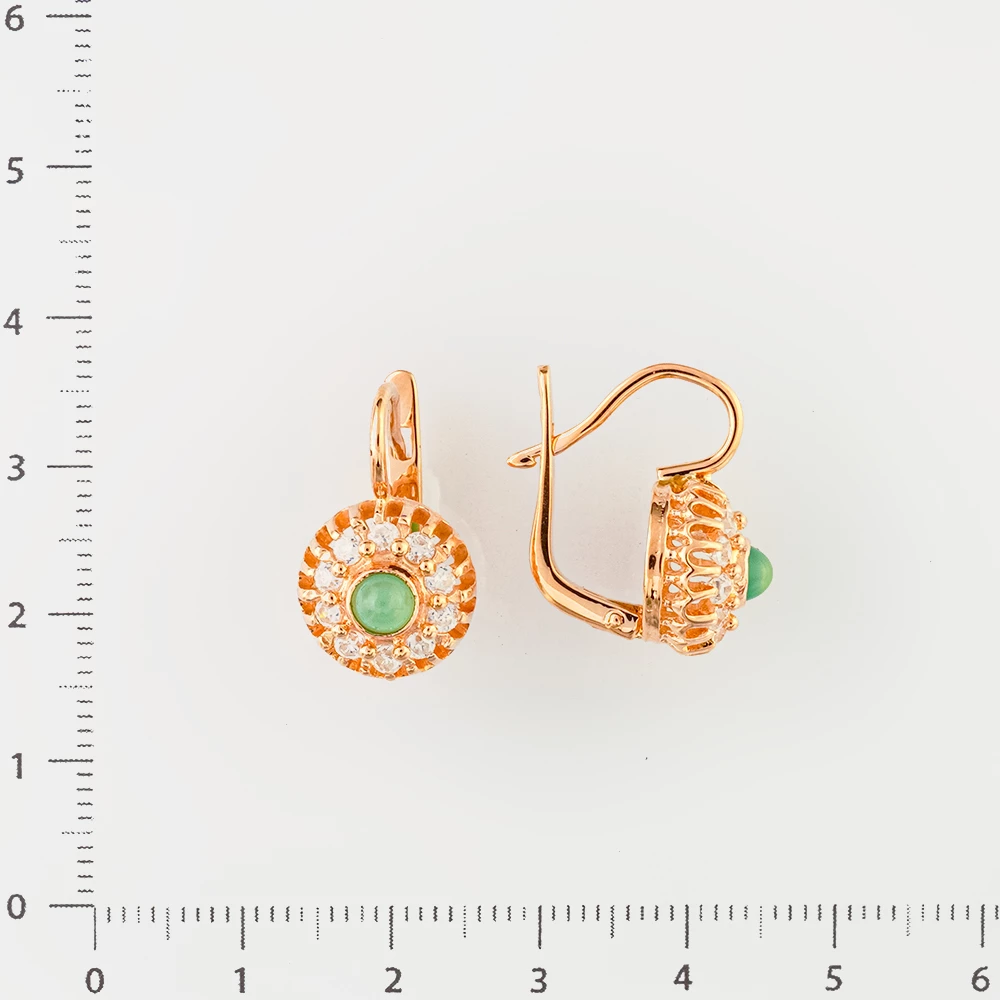 Серьги с хризопразом из красного золота 585 пробы