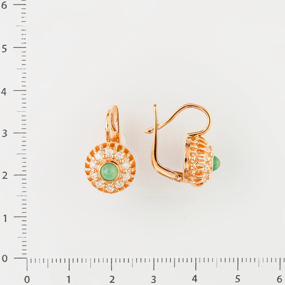 Серьги с хризопразом из красного золота 585 пробы