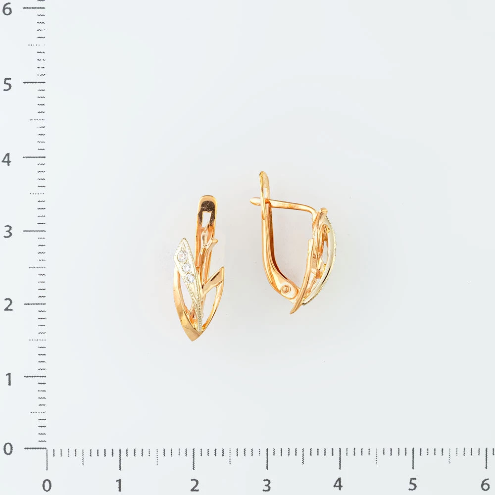 Серьги с фианитом из красного золота 585 пробы