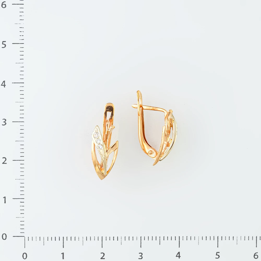 Серьги с фианитом из красного золота 585 пробы