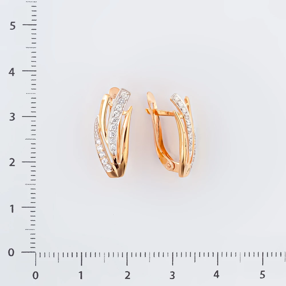 Серьги с фианитом из красного золота 585 пробы