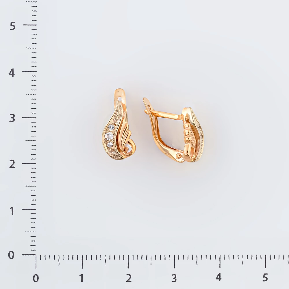 Серьги с фианитом из красного золота 585 пробы