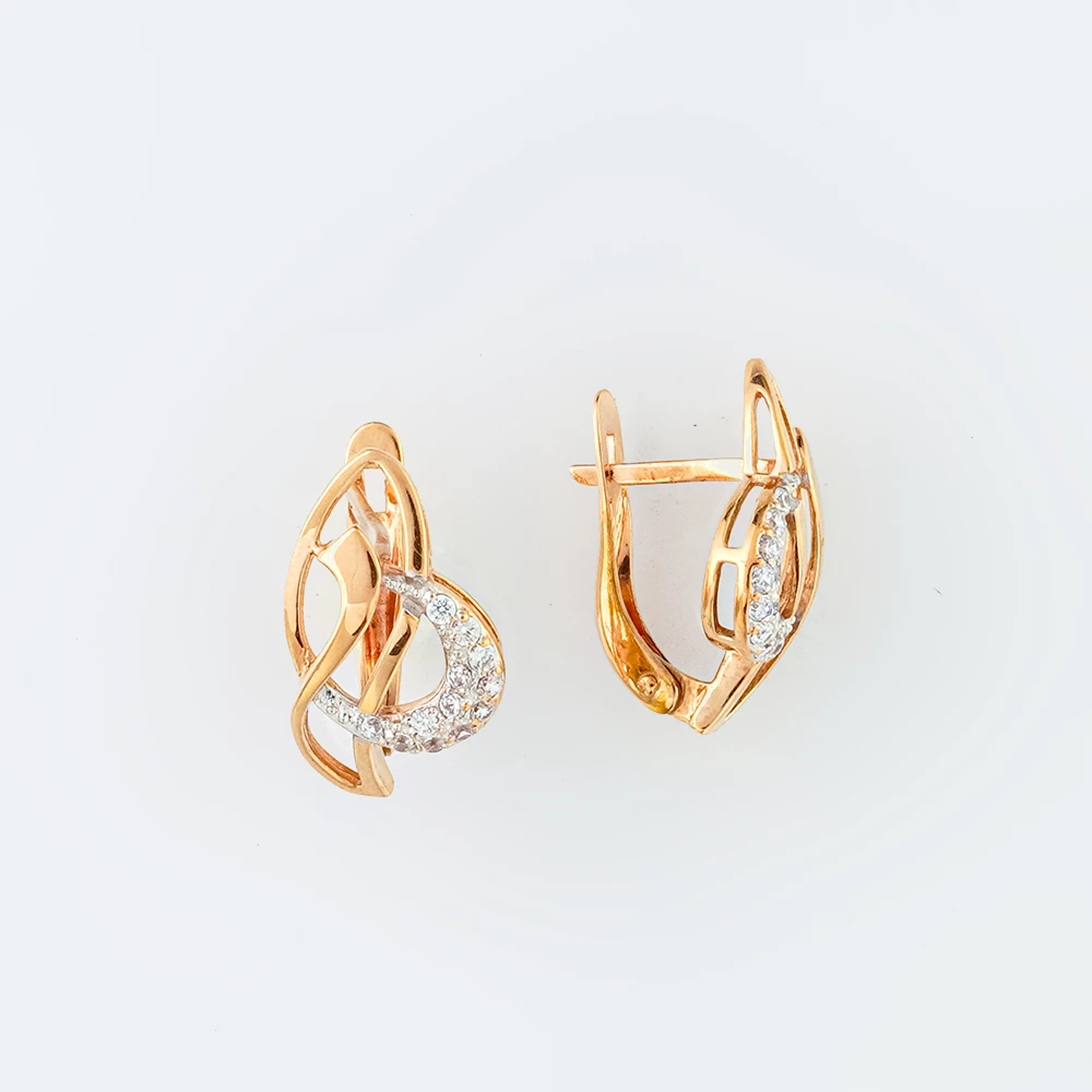 Серьги с фианитом из красного золота 375 пробы