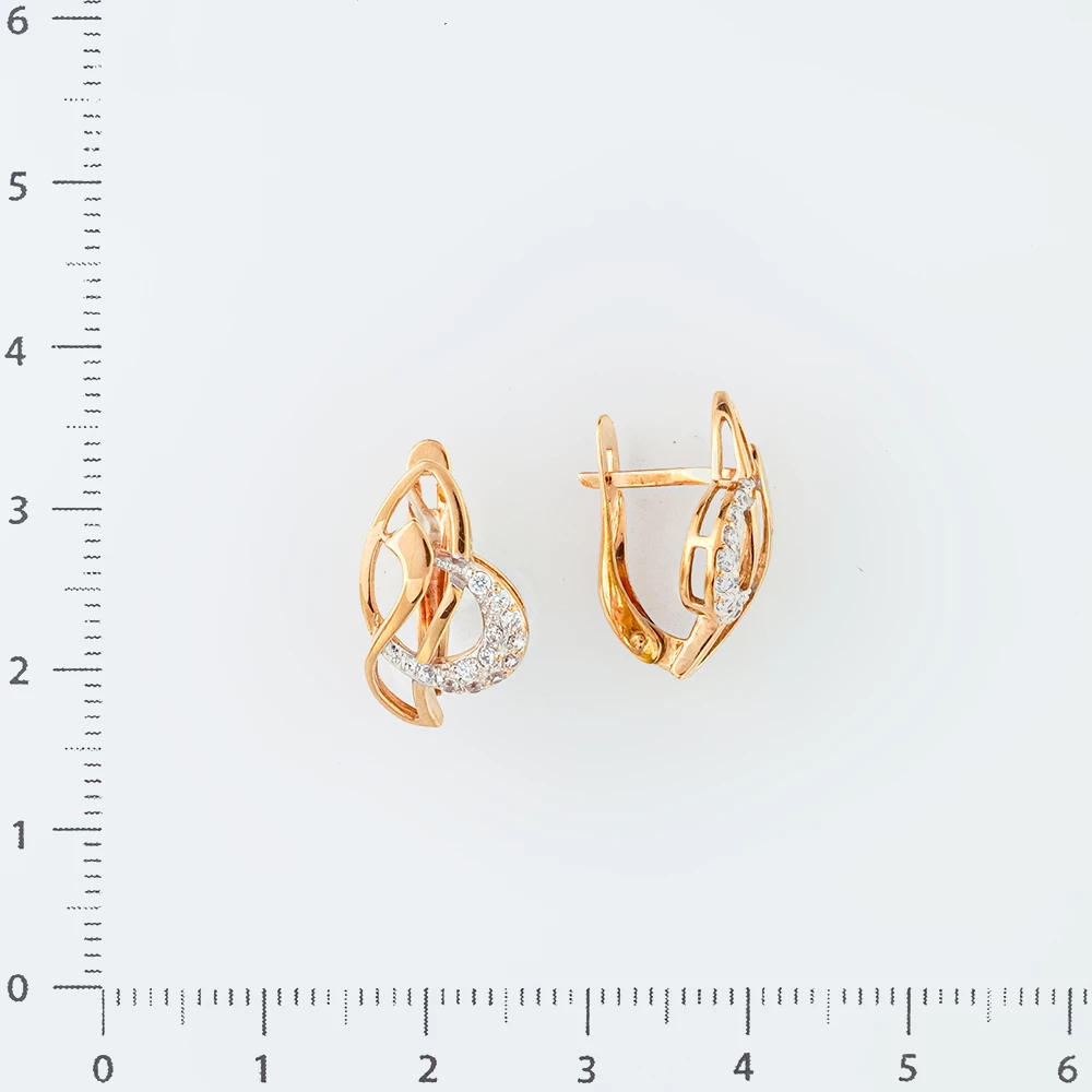 Серьги с фианитом из красного золота 375 пробы