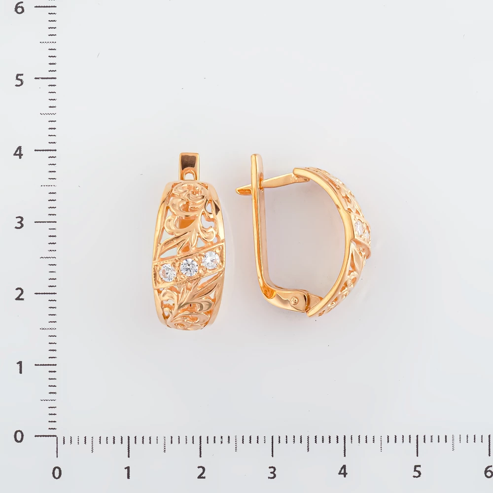 Серьги с фианитом из красного золота 585 пробы