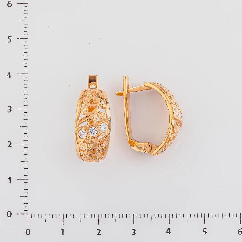 Серьги с фианитом из красного золота 585 пробы