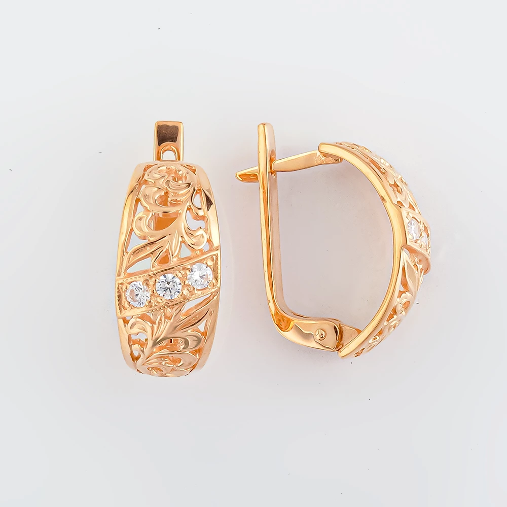 Серьги с фианитом из красного золота 585 пробы