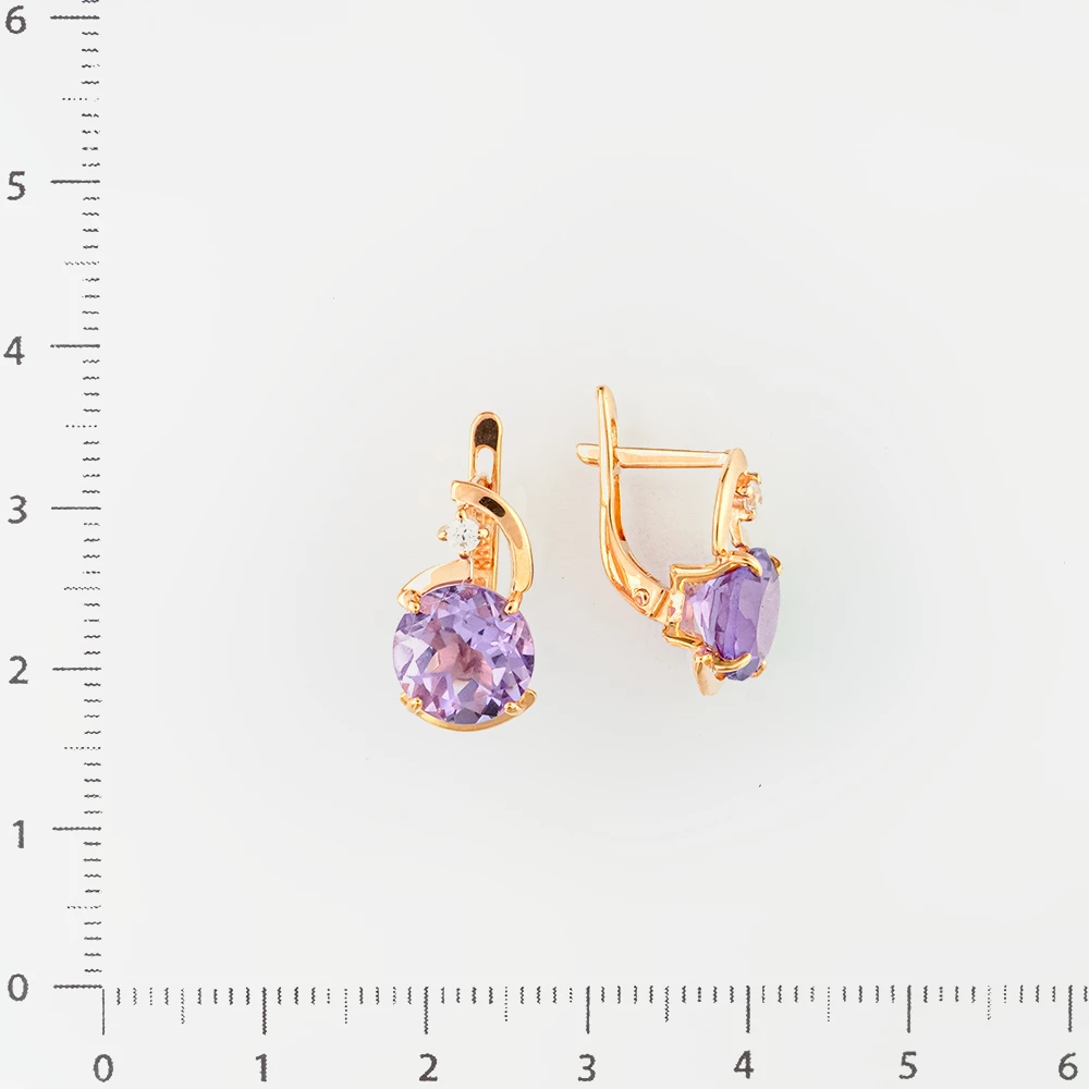 Серьги с аметистом из красного золота 585 пробы