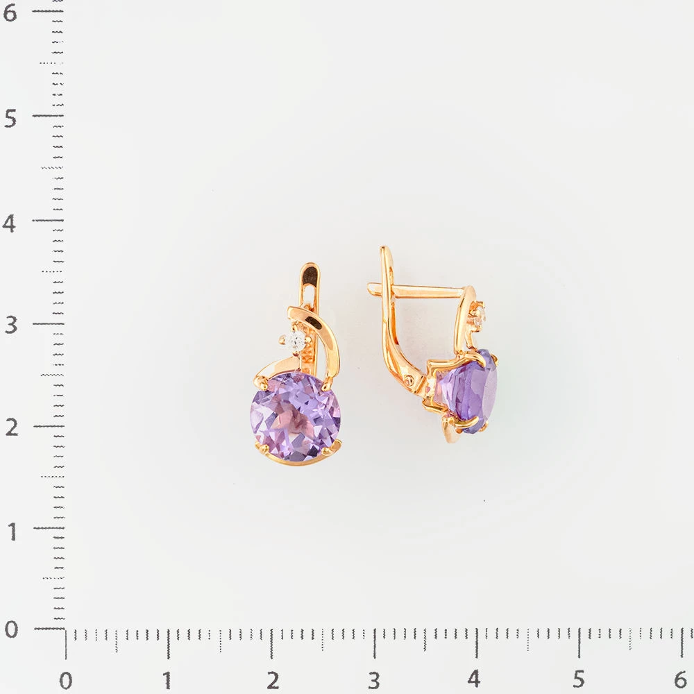 Серьги с аметистом из красного золота 585 пробы