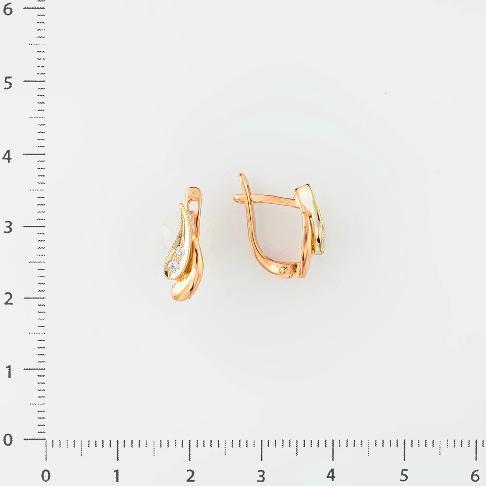Серьги с фианитом из красного золота 585 пробы