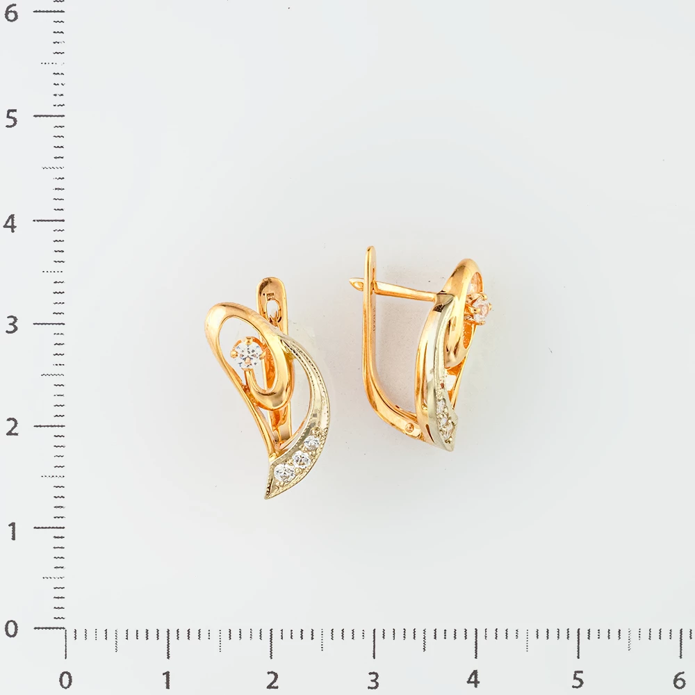 Серьги с фианитом из красного золота 585 пробы